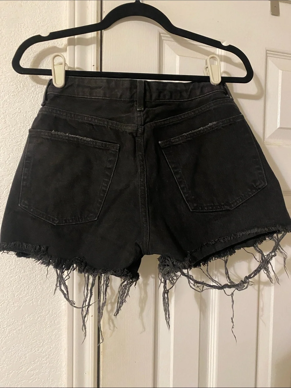 Topshop Black Distressed Frayed Denim Shorts